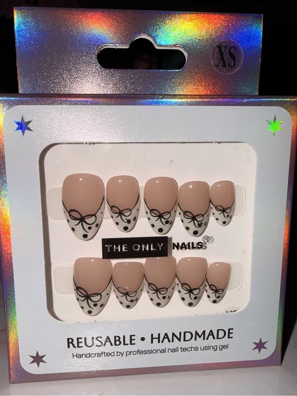 The Only Nails Nude French Tip with Bows Reusable Press-On Set in XS